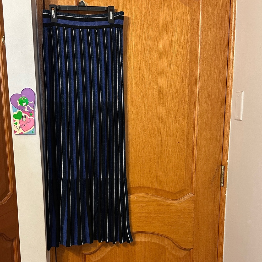 Zara Navy and Black Striped Maxi Skirt
